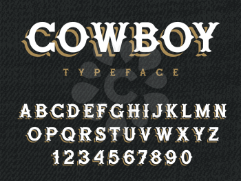 Wild West typeface. Retro alphabet in western style. Serif type letters on a grunge background. Handmade Vintage Font for labels and posters