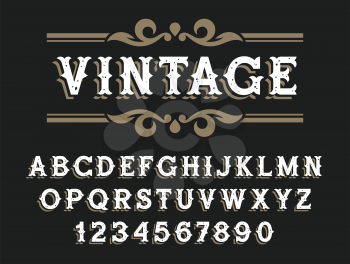 Vintage font in Wild West style. Handmade oldstyle typeface with grunge texture for signboards, labels and posters
