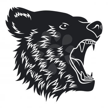Bear head. Black white vector illustration for print on t-shirt and other uses