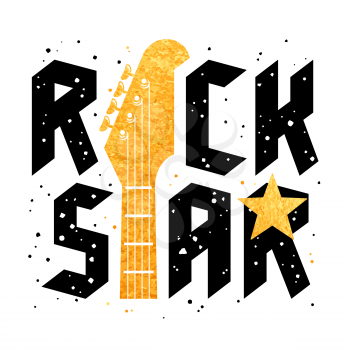 Rock typography for t-shirt apparel design. Cool Graphic Tee. Vector illustration with grunge effect and gold texture