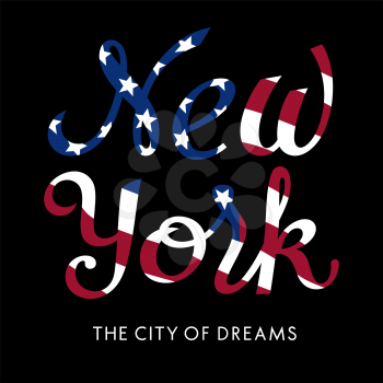 USA flag New York City typography for t-shirt design. Vector illustration with american flag and calligraphy lettering