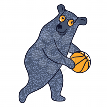 Bear in sunglasses with basketball ball for child t-shirt design. Funny illustration on the sport theme