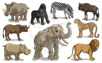 Wild animals set. African herbivores and predators. Vector illustration