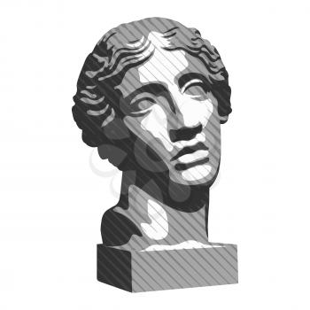 Vector illustration of hand drawn antique statue. Plaster bust of a young woman