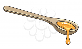 wooden spoon of honey on white background