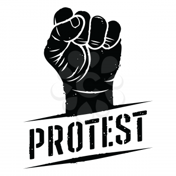 Demonstration, revolution, protest sign. Raised fist silhouette vector illustration