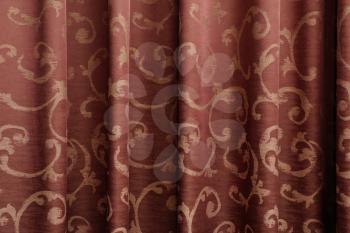 Beautiful curtains brown with patterns. Textures and folds of brown curtains