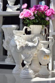 Large and beautiful ceramic flower vases close up