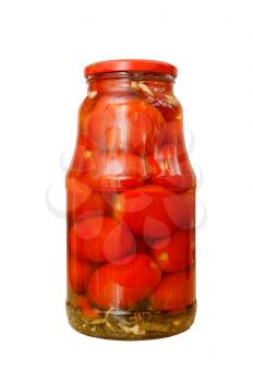 A beautiful and large jar with canned tomatoes, isolated