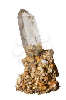 Large and beautiful transparent crystal grown on Albit and Saderite. Isolated on a white background.