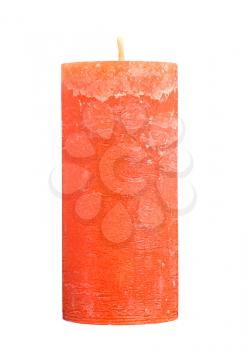 Beautiful orange candle with texture, isolated. New orange candle with texture and divorce. Close-up