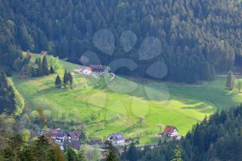 Picturesque european landscape valley with villages and houses in the mountains Schwarzwald