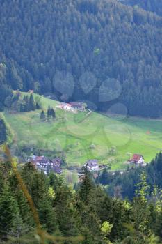 Picturesque european landscape valley with villages and houses in the mountains Schwarzwald