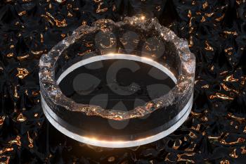 Splashing liquid ring with dark background, 3d rendering. Computer digital drawing.