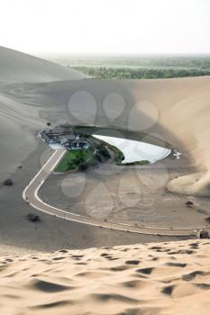The Yueya Spring in the Mingsha Desert. Photo in Dunhuang, China.