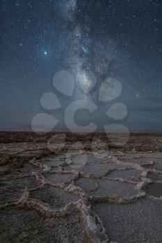 Milky Way and dry land. Photo in Qinghai, China.