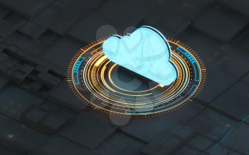 Chip and cloud computing, subject of science and technology, 3d rendering. Computer digital drawing,