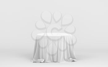 Empty table with white background, 3d rendering. Computer digital drawing.