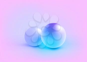 3D Studio Scene, Duotone Fluorescent Spheres, Realistic Display Circle Shape Form with Shadow, Conceptual Trendy Color Style, Creative 2D Visualization of 3d Graphic, Eps10 Vector Illustration - Vector