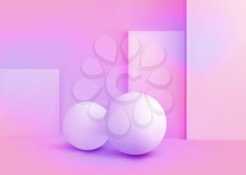 3D Geometric Studio Scene Design with Abstract Spheres and Boxes Form,  Minimalistic Concept Composition. Vector Illustration/Visualization/Render of 3d Graphic Design – Vector