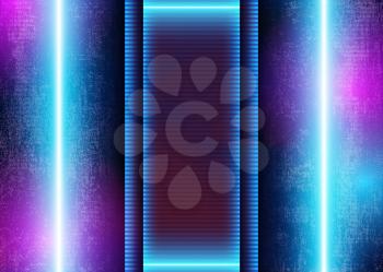 3D Neon Light on Grunge Futuristic Background, Blue and Violet Abstract Glow Lines, Sci-Fi Conceptual Graphic Design. Vector Illustration/Visualization Vector