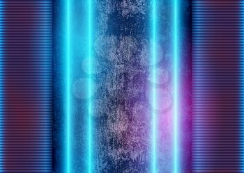 Futuristic Glow Background with Blue Neon Lights on Concrete Grunge Wall, Abstract Cosmic Lines, Cosmic Conceptual Art Graphic Design. Eps10 Vector Illustration - Vector