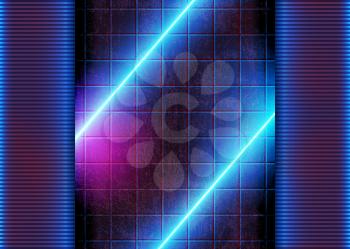Neon Futuristic Glowing, Background with Abstract Glow Lights, Laser Lines on the Concrete Grunge Wall, Conceptual Modern Style. Eps10 Vector Illustration - Vector