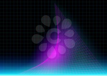 Cyberspace Futuristic Grid Lines with Neon 3D Glow Lights, Abstract Background Tomorrow Aesthetic Digital Style, Cosmic Grids, Eps10 Vector Illustration - Vector