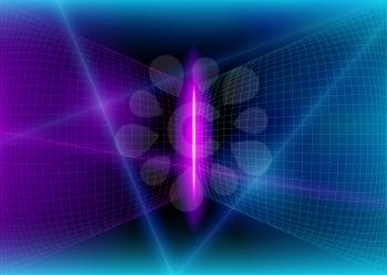 Cyberspace Futuristic Grid Lines with Neon 3D Glow Lights and Flash Effect, Abstract Background Tomorrow Aesthetic Digital Style, Space Technology Grids, Eps10 Vector Illustration - Vector