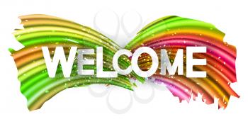 Welcome Text Banner with Rainbow Gradient Brush Stroke, Creative Colorful Spectrum Poster, Artistic Template with Art White Typography Font, Eps10 Vector Illustration – Vector