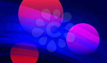Vector Illustration Art Graphic Design, Gradient Background with 3D Circle Objects, Bright Transparent Blue Wave, Pink Elements, Trendy Concept Card, Banners, Posters, Cover, Flyer and Templates.