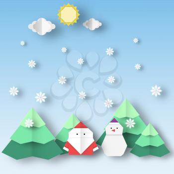 Santa Claus and snowman with Christmas landscape this image is a vector illustration