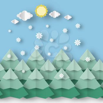Winter paper landscape style of origami this image is a vector illustration