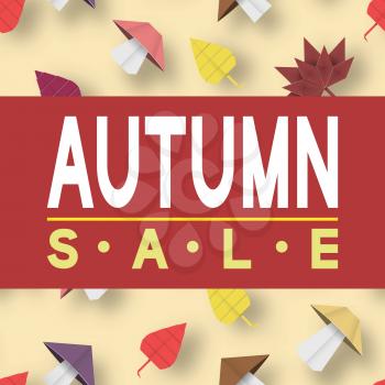 Paper Origami Autumn Sale Discount Card for Fall Time. Cut Elements with Typography Text illustrate the Hot Advertising Voucher. Papercut Style. Cutout Trend. Vector Graphics Illustrations Art Design.