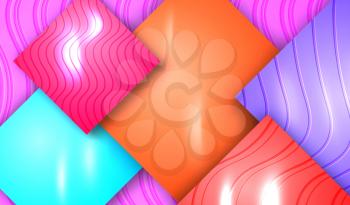 Cutout Paper Fashion. Pink Embossed Background Template. Purple, Violet, Turquoise, Orange Tile Shape. Use Landing, Card, Banner, Poster, Cover, Flyer. Creative Concept 3D Art Vector Illustration.