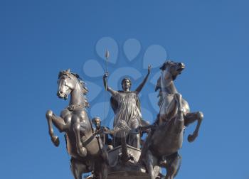 Equestrian statue of Boadicea Boudicca Queen of the Iceni who lead the English people against the Roman invader in AD 60, London, UK