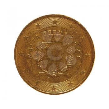 50 cents coin money (EUR), currency of European Union, Malta isolated over white background