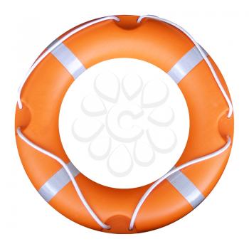 Orange life buoy isolated over white background
