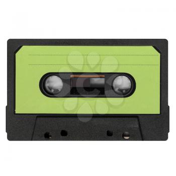magnetic tape cassette for analog audio music recording with green label