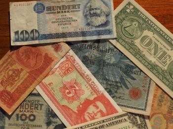 vintage withdrawn money of communist countries including Cuba, Soviet Union (SSSR), East Germany (DDR), and dollar notes