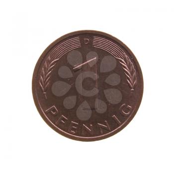 One German Pfenning coin isolated over a white background