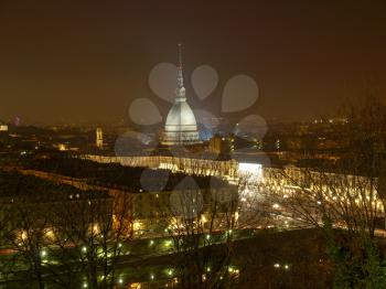City of Turin (Torino) skyline panorama seen from the hill - at night
