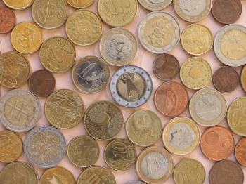 Euro coins money (EUR), currency of European Union useful as a background