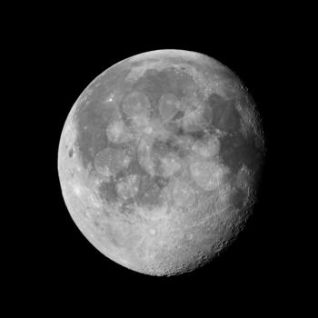 Waning gibbous moon, almost full moon, seen with an astronomical telescope (photo taken with my own telescope, no NASA images used)