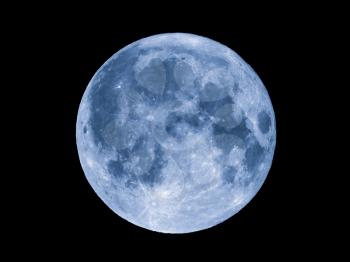 Full moon over dark black sky seen with a telescope