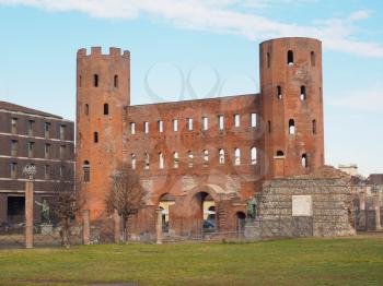 Palatine towers Porte Palatine ruins of ancient roman town gates and wall in Turin