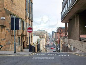Typical steep street in Glasgow city centre hills