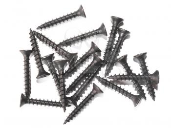 A group of many screws used as fasteners over white background