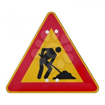 Road works traffic sign for construction site