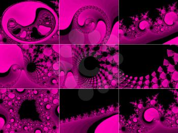 Pink abstract fractal illustration background, nine different views collage